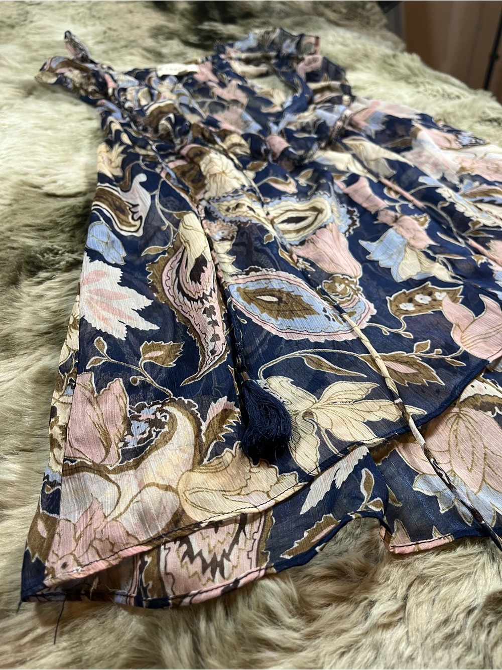 Floral Paisley Navy Tie-Front Blouse